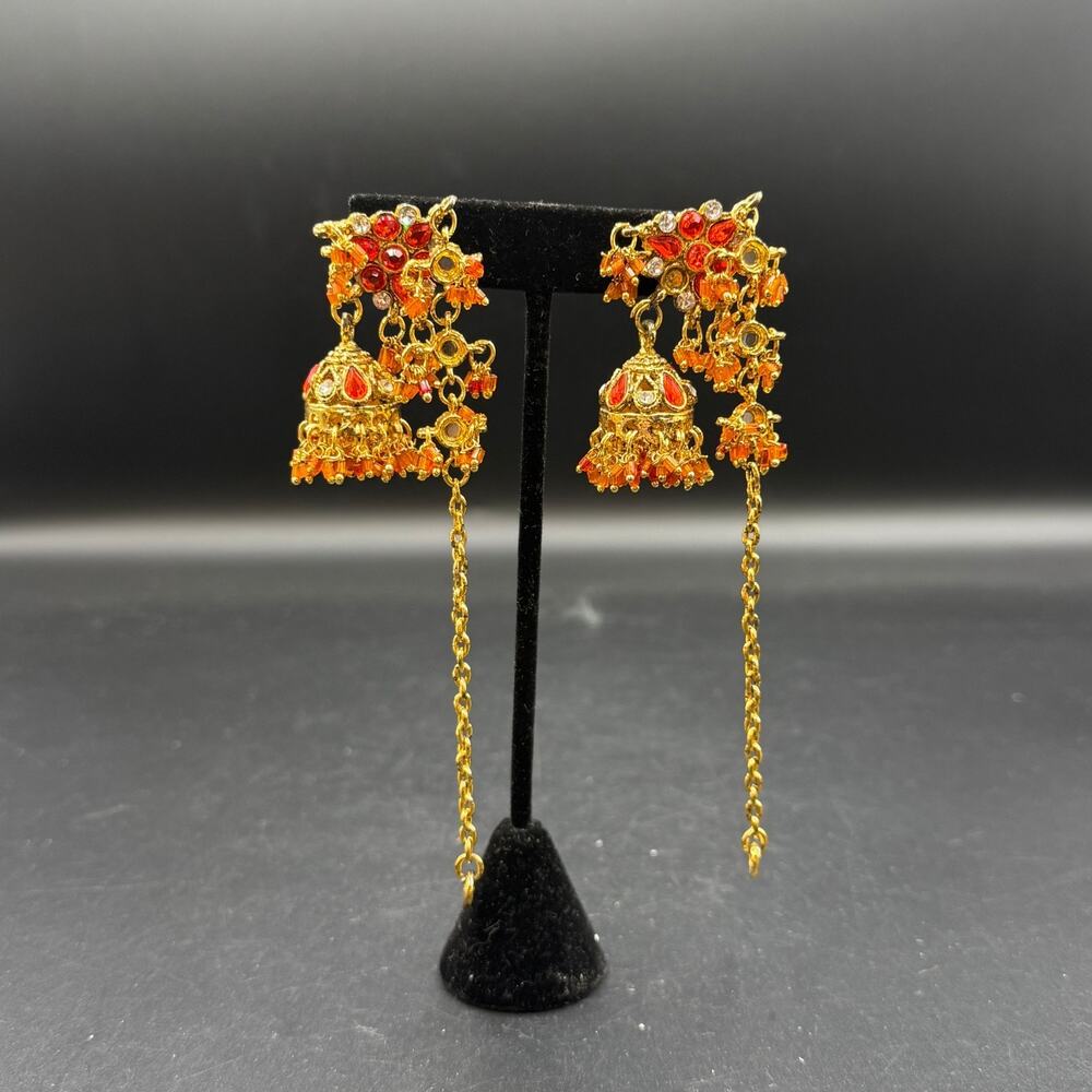 Vintage Jhumka Style Earrings Gold Tone Ornate Dangle